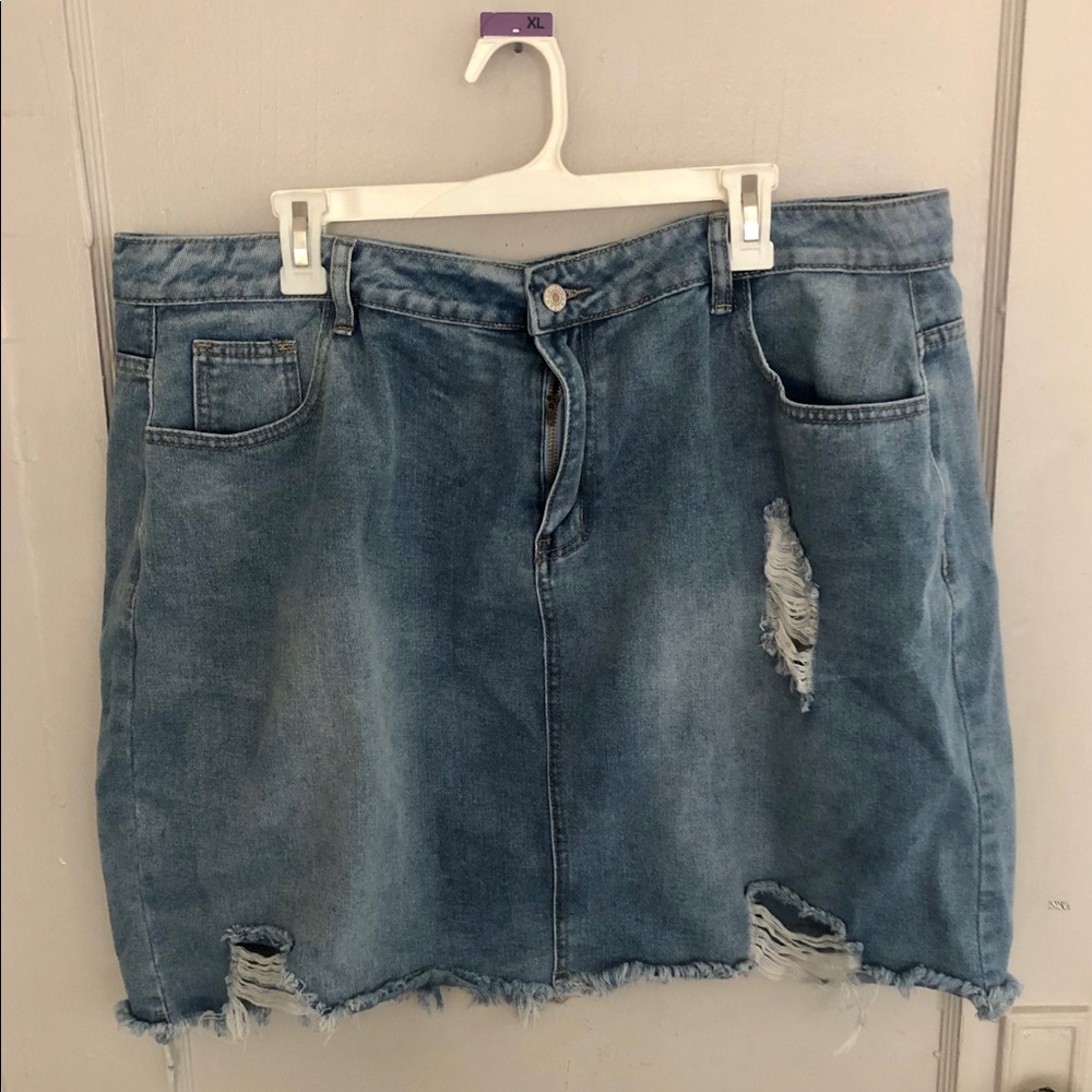 Distressed denim skirt